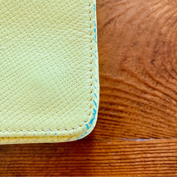 Longchamp Yellow Leather Flap Crossbody Bag Purse Crosshatched 8"W x 5"H x 1.5"D - Picture 14 of 16